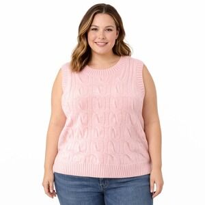 Torrid Pink Cable Knit Sweater Vest Size 2 Plus Soft Cozy Cottagecore